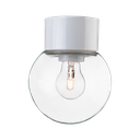 Classic Glob, valkoinen, kirkas lasikupu Ø 150 mm, IP54, E27, 75W, kierre 84,5 mm