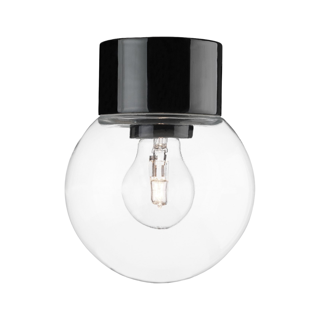 Classic Glob, musta, kirkas lasikupu Ø 150 mm, IP54, E27, 75W, kierre 84,5 mm