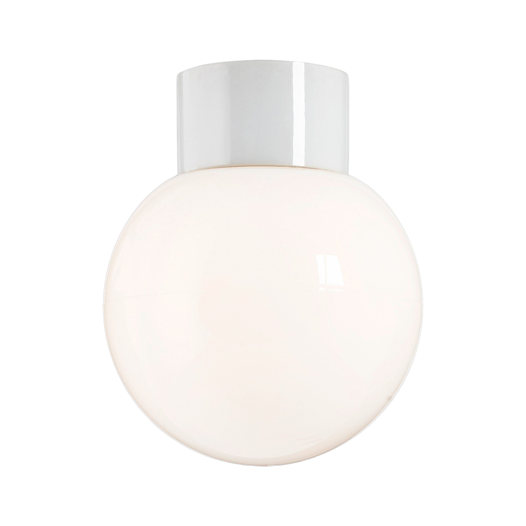 Classic Glob, kiiltävä opaalilasi Ø 150 mm, valkoinen, IP54 suora, kierre 84,5 mm E27 75W