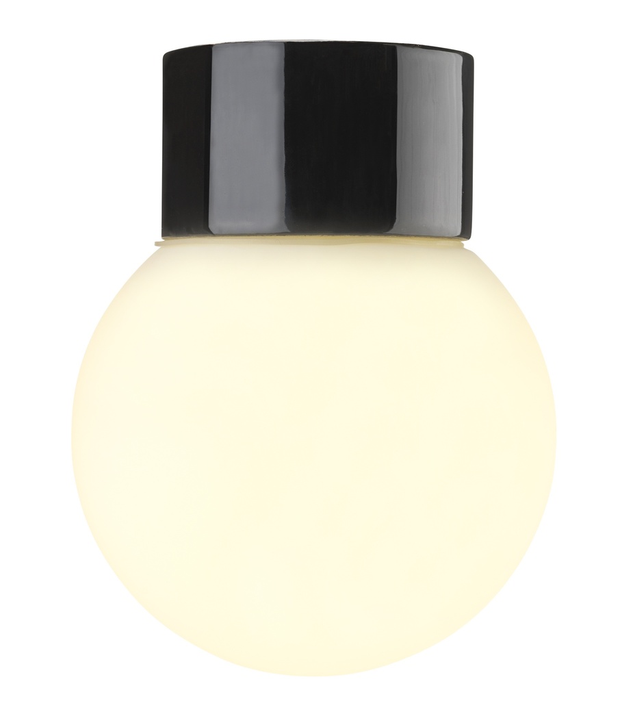 Classic Glob, matta opaalilasi Ø 150 mm, musta, IP54, suora, kierre 84,5 mm, LED 8W 790lm 3000K Ra> 90