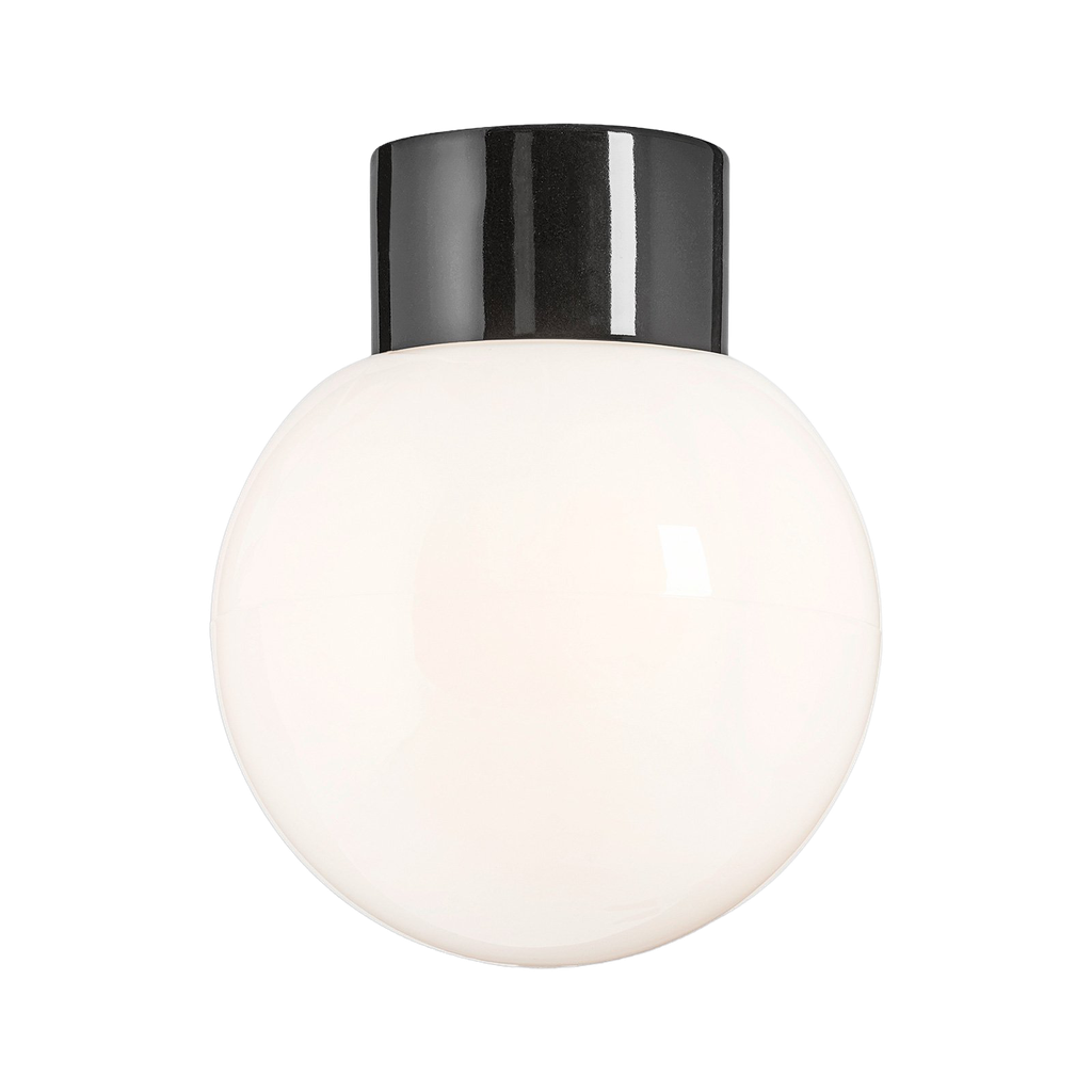 Classic Glob, kiiltävä opaalilasi Ø 180 mm, musta, suora, IP54, kierre 84,5 mm, E27, 75W,