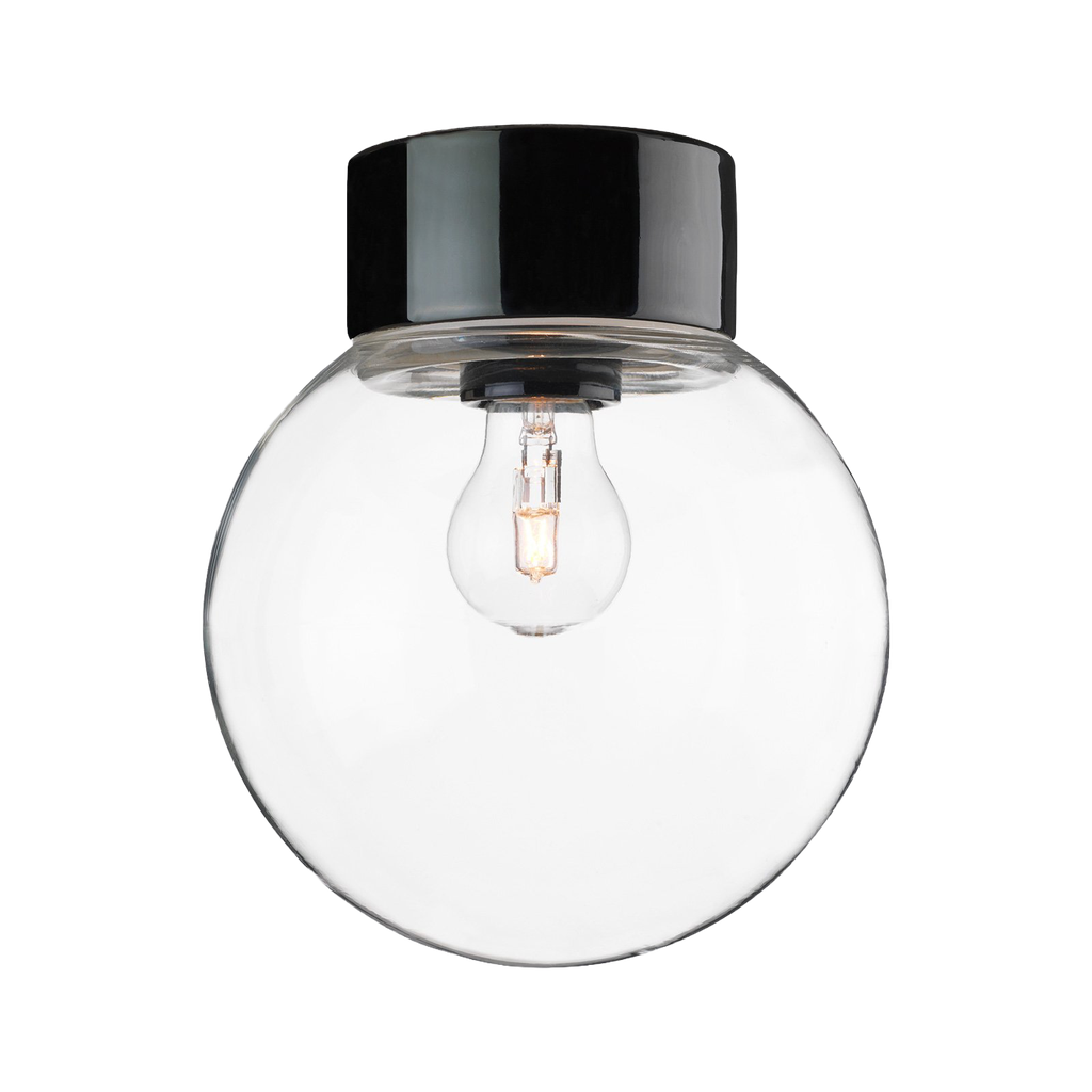 Classic Glob 200 kirkas lasi, musta suora IP54 E27