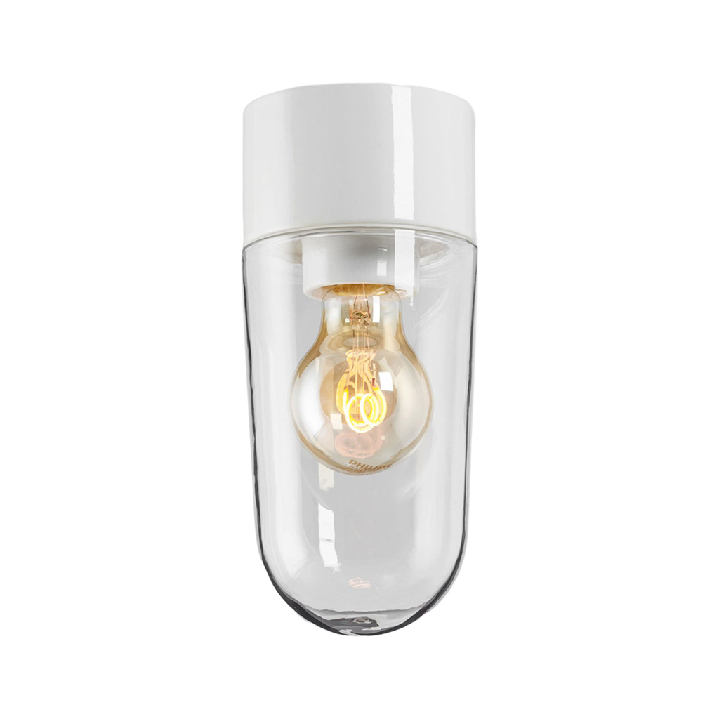 Classic valaisin Ø 100 mm tallikuvulla Valkoinen kirkas lasi, IP54 E 27