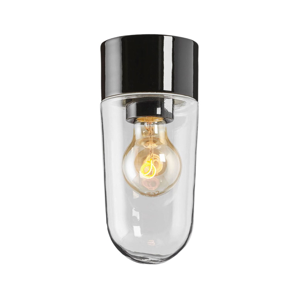 Classic valaisin Ø 100 mm tallikuvulla Musta kirkas lasi, IP54 E 27