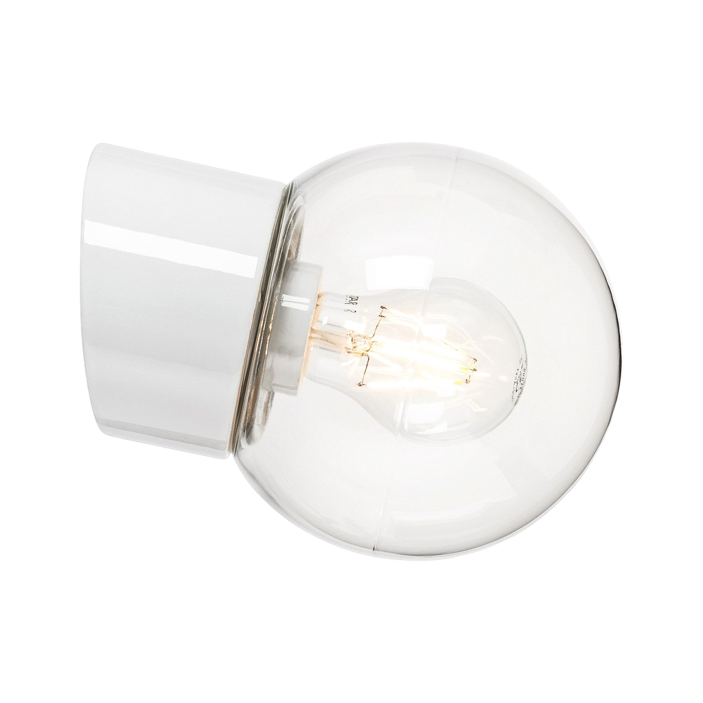 Classic Glob kirkas lasi, Ø 150 mm valkoinen IP54 vino, E27, 75W, kierre 84,5 mm