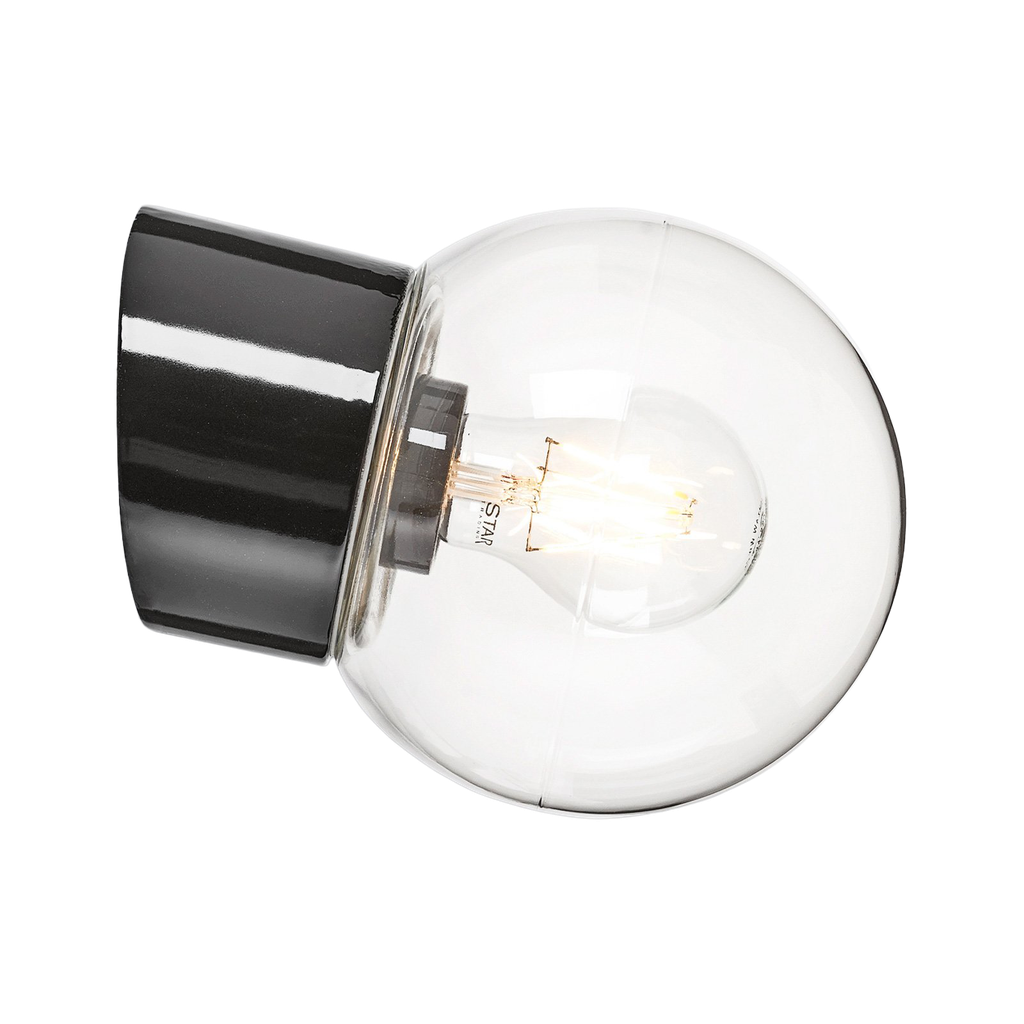 Classic Glob kirkas lasi, Ø 150 mm musta IP54 vino, E27, 75W, kierre 84,5 mm