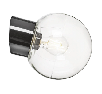 Classic Glob-kirkas lasi, Ø 180 mm musta IP54-vino, kierteet 84,5 mm E27 75W