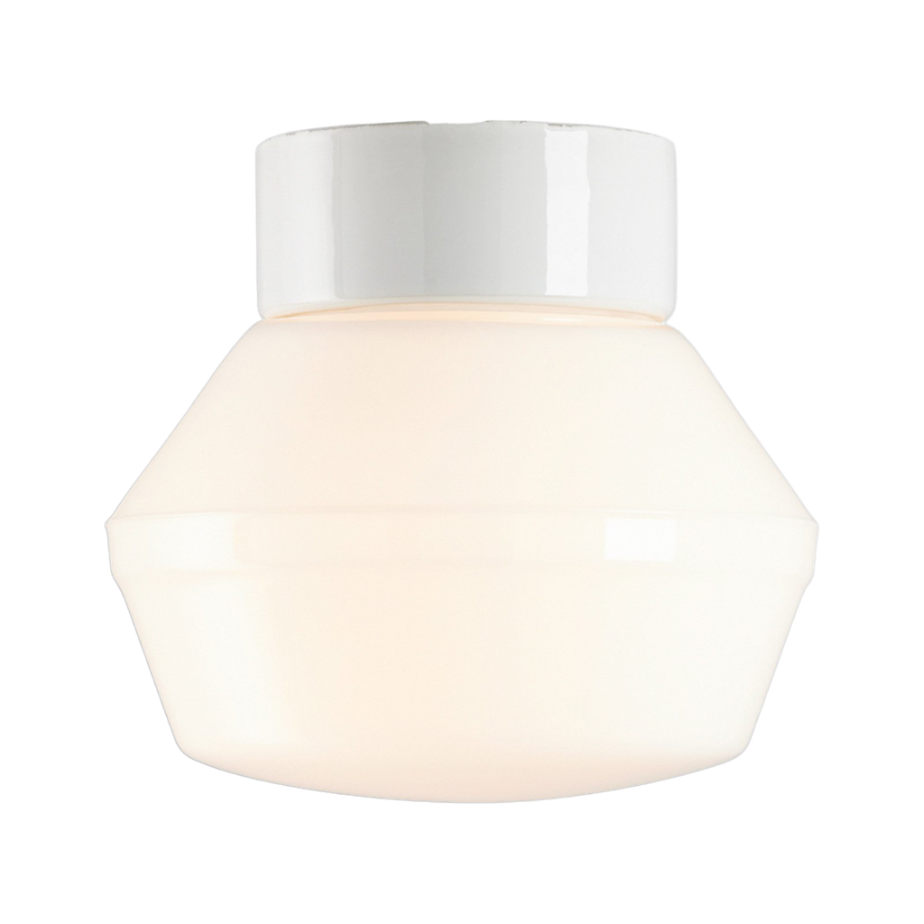 Classic Ifökupu valaisin. Valkoinen suora IP20 posliinikanta, E27 lampunpidike, 84,5 kierteellä, kiiltävä opaalilasi Ø 170mm, valaisimen korkeus 155mm