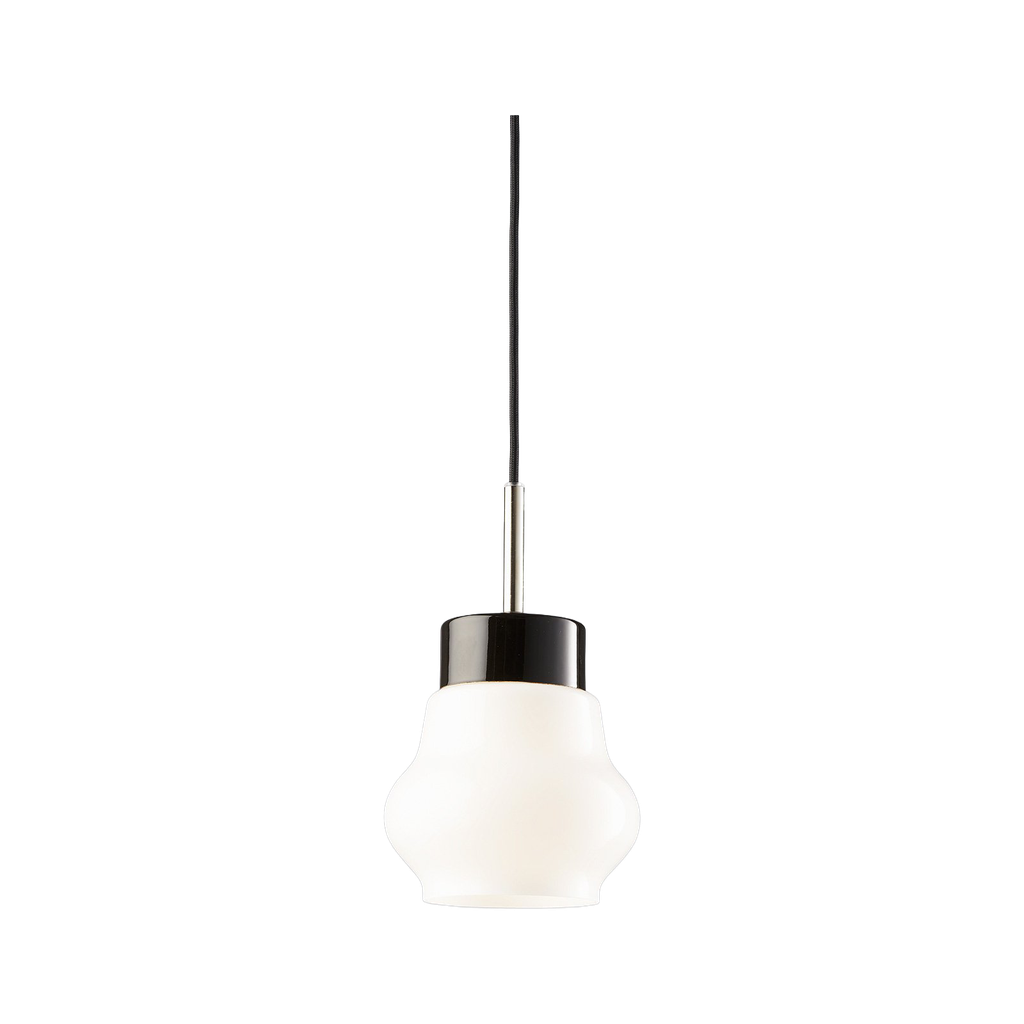 Posliininen riippuvalaisin Smycka malli Emma Musta posliinivalaisin mustalla kangasjohdolla Opaalivalkoinen pullistunut kupu E27 IP20