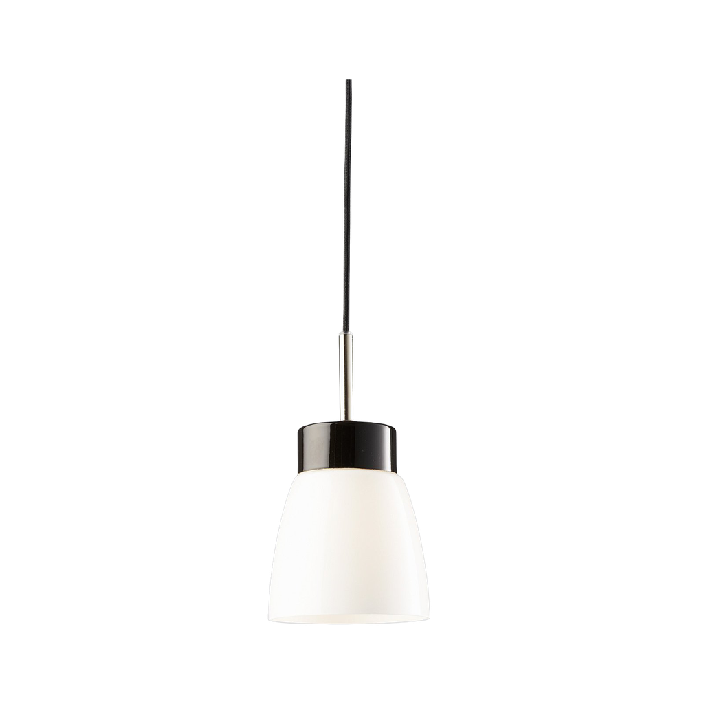 Posliininen riippuvalaisin Smycka malli Klara Musta posliinivalaisin mustalla kangasjohdolla Opaalivalkoinen kartionmallinen kupu E27 IP20