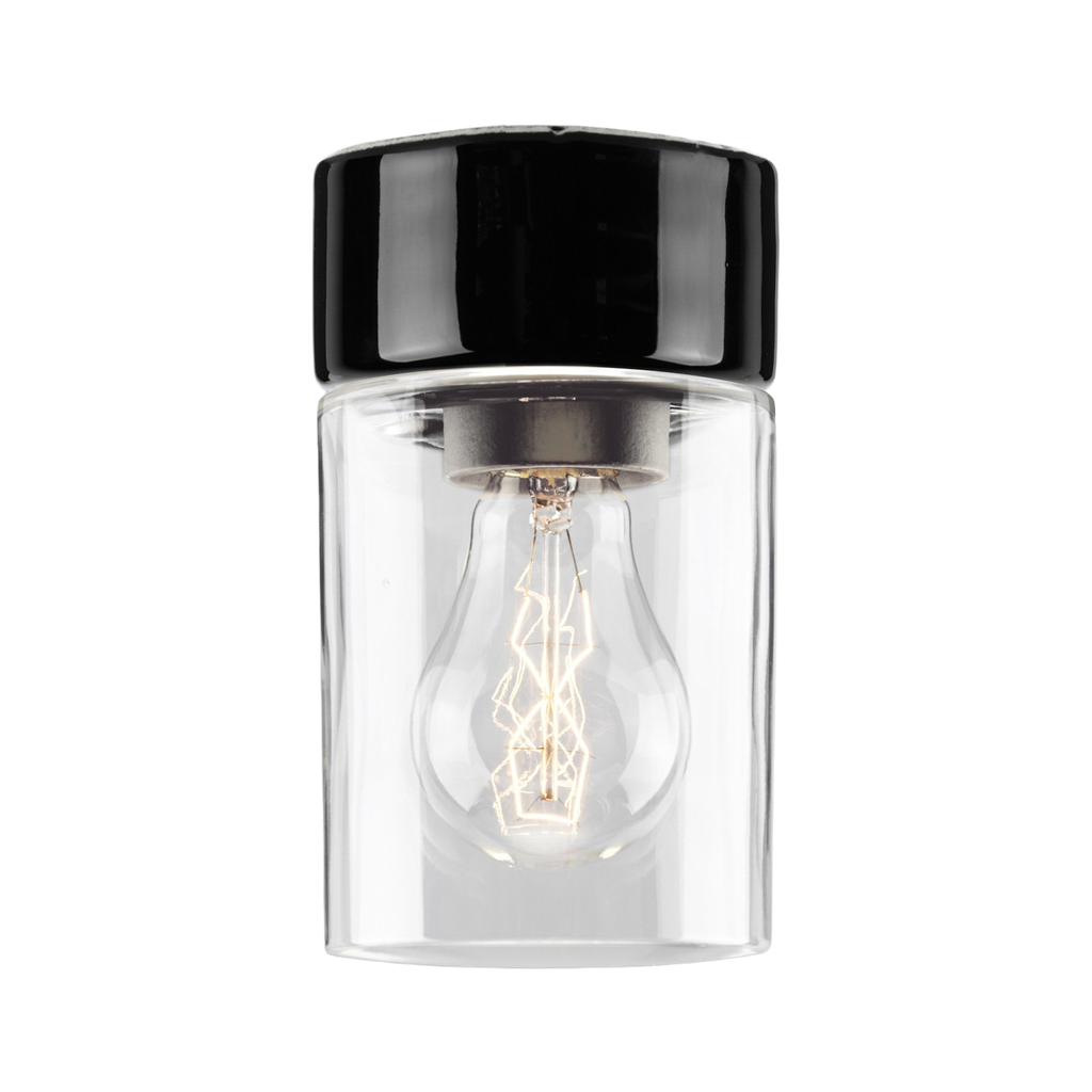 Opus 100 sauna, korkeus 175 mm, mustan, kirkas kupu, IP44, E27, 40W katossa 60W seinällä. Sisältää valolähteen.