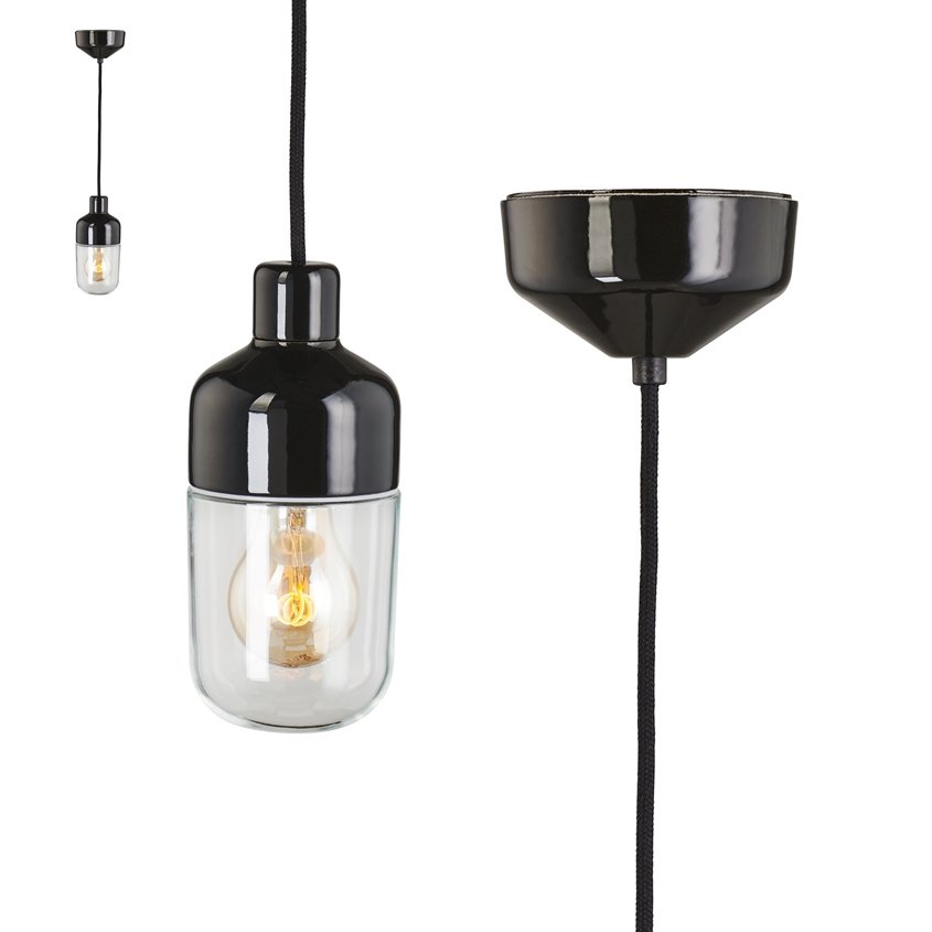 Riippuvalaisin Ohm 100/215 IP44 E27 Musta Kirkas Lasi
