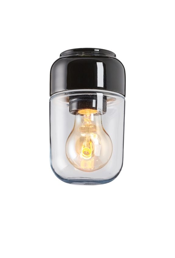 Posliinivalaisin Ohm 100/170 IP44 E27 Musta Kirkas Lasi