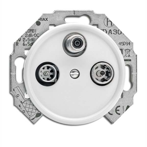 Antennirasia radio- ja TV-järjestelmille, joissa vahvistin DIN 45330 satelliittiliitäntä, Duroplast valkoinen