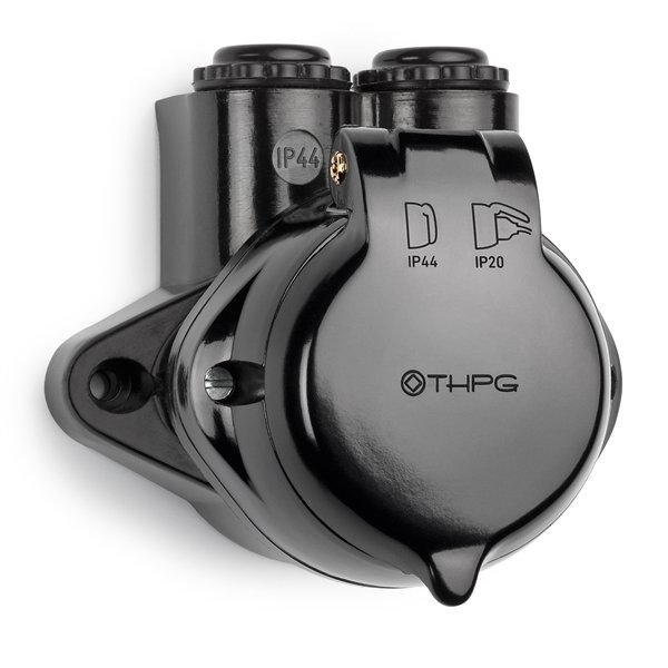 Pistorasia IP44 sarjakytkentämiseen,  Bakeliitti ruskeanmusta