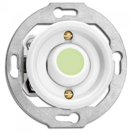 Impulssikytkin merkkivalolla, ilman symbooli. Valkoinen posliini.