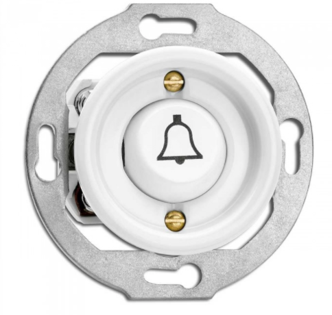 Impulssikytkin jossa soittokellon kuva, Posliini valkoinen