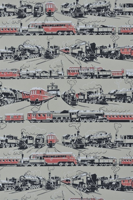 Tapetti Tågtapeten tumma turve/ punainen