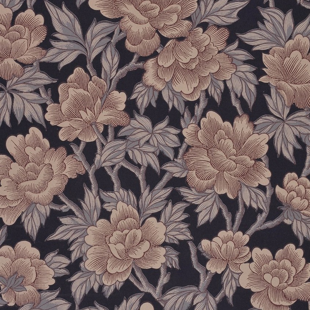 Tapetti Pionen, beige/ tummansininen