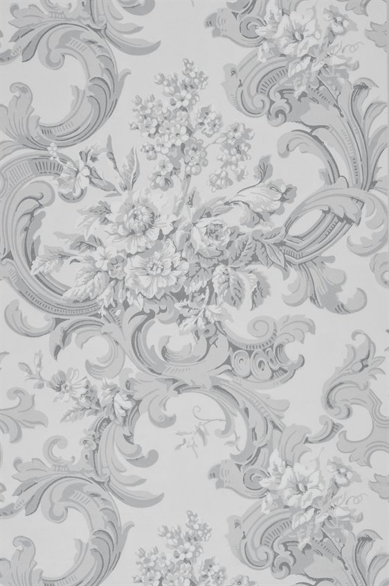 Tapetti Franska buketten, valkoinen/ harmaa