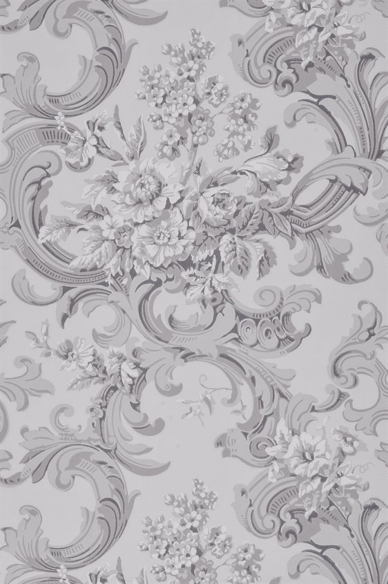 Tapetti Franska buketten, harmaa/ vaaleanpunainen