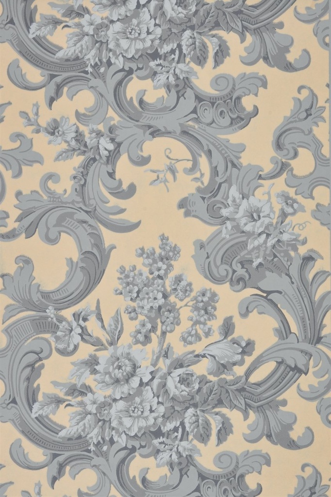 Tapetti Franska buketten, harmaa/ keltainen