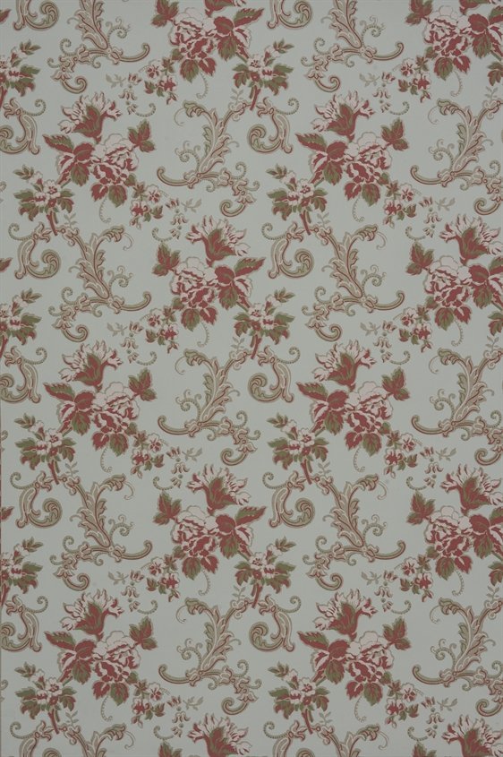 Tapetti Hovdala blomma, harmaa/ punainen