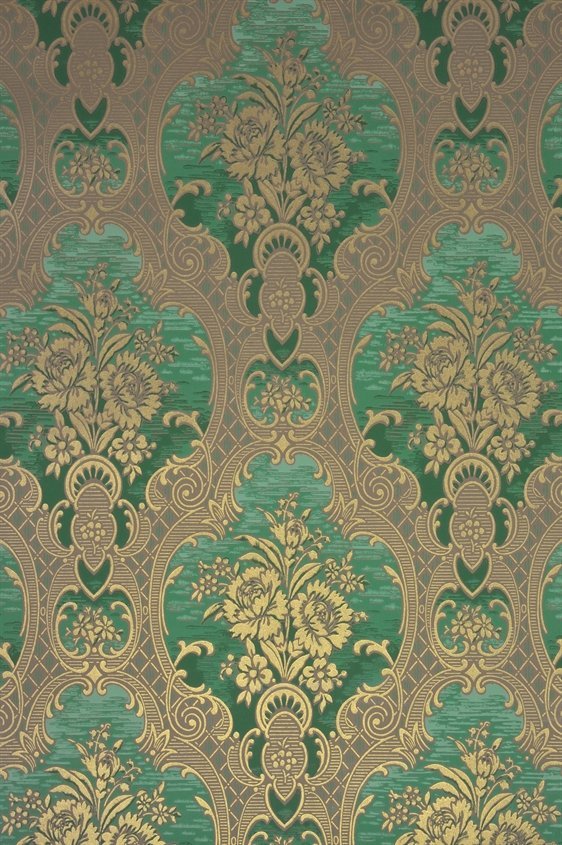 Tapetti Nilsagården, vihreä/ kulta