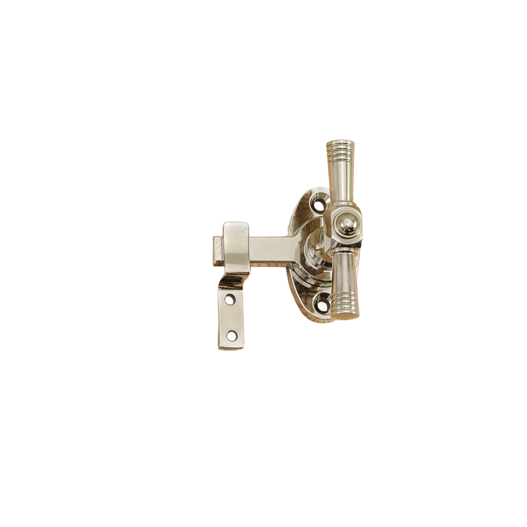 Ikkunan- ja komeron sulkija niklattu messinki haalla ja ruuveilla 53x29 mm