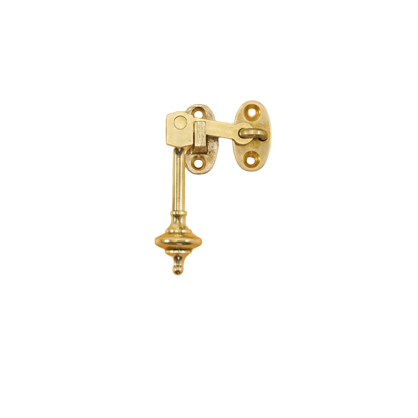 Kiristävä ikkunasuljin haalla, malli 1800-luvun lopulta. Messinki.