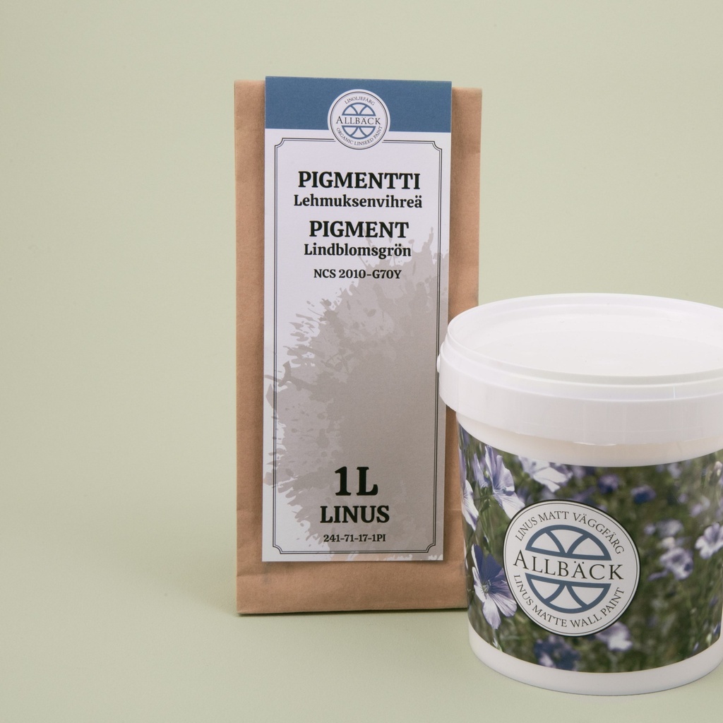 Täysmatta pellavaöljyemulsiomaali Linus 1 l, Lehmuksenvihreä