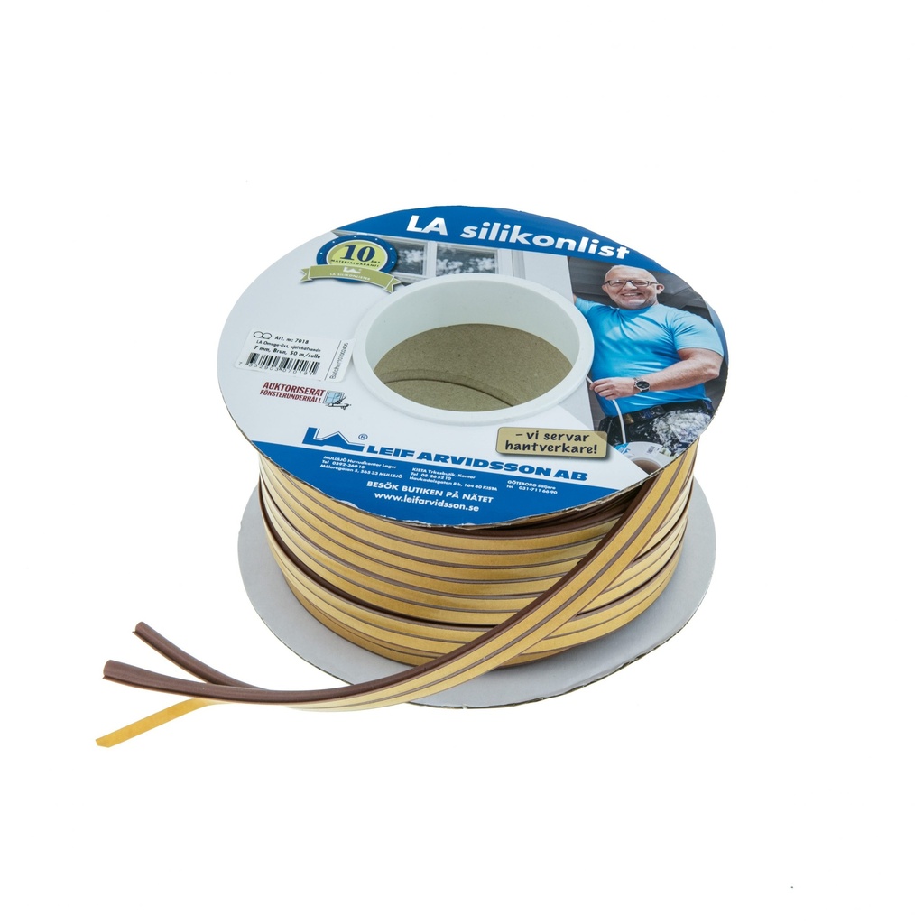 Omegalista 7mm, ruskea. Itsestään liimautuva. 50m/ rulla.