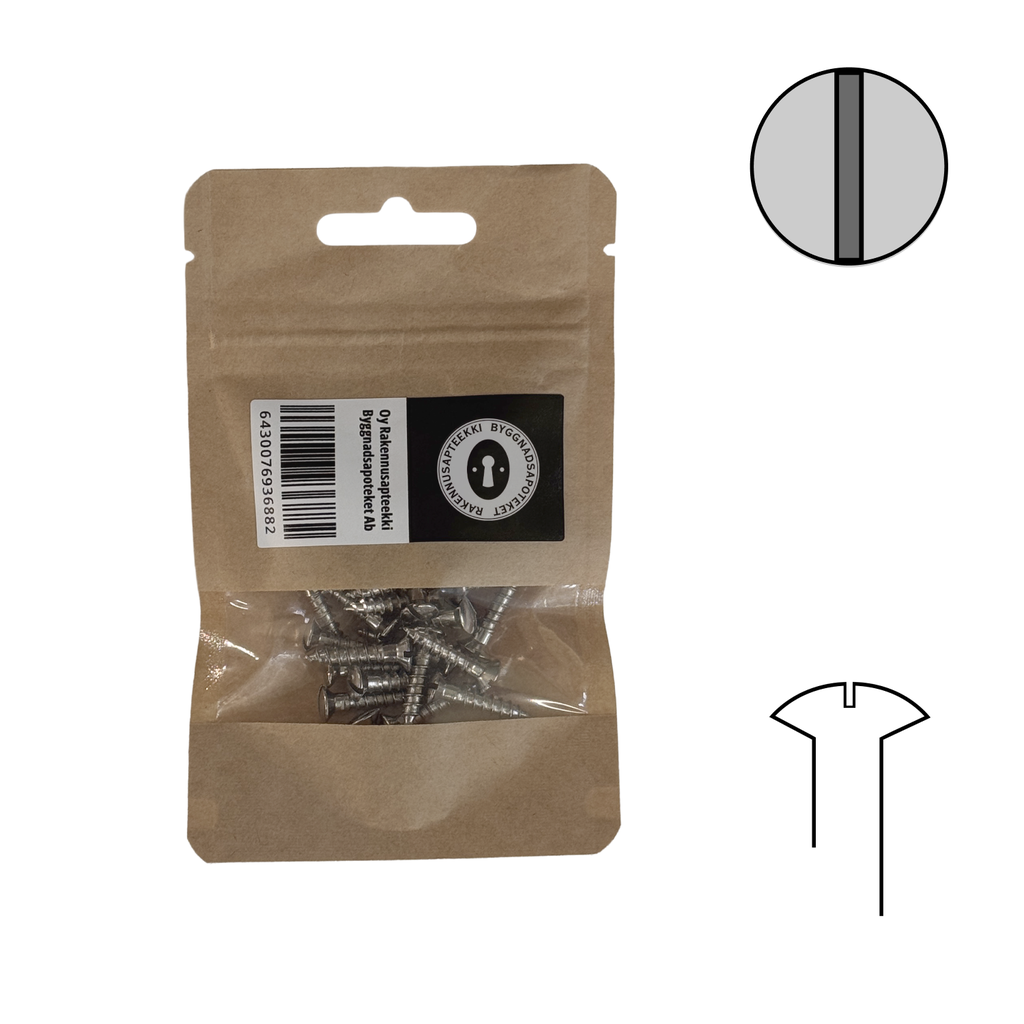 Puuruuvi 3,5X20 Din 95 Linssikanta Niklattu messinki, 20kpl/ pakkaus.