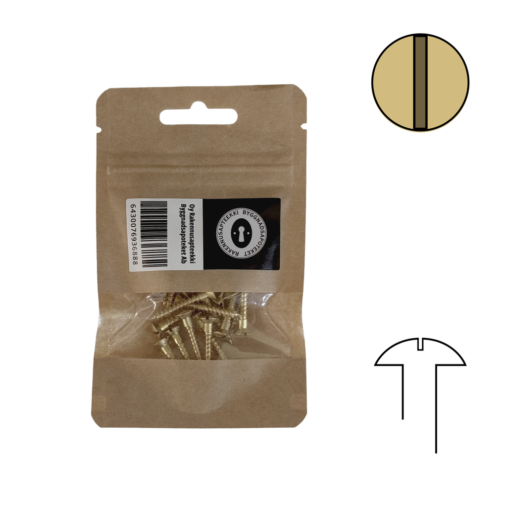 Puuruuvi 3,5X20 Din96 Messinki Kupukanta, 20kpl/ pakkaus.