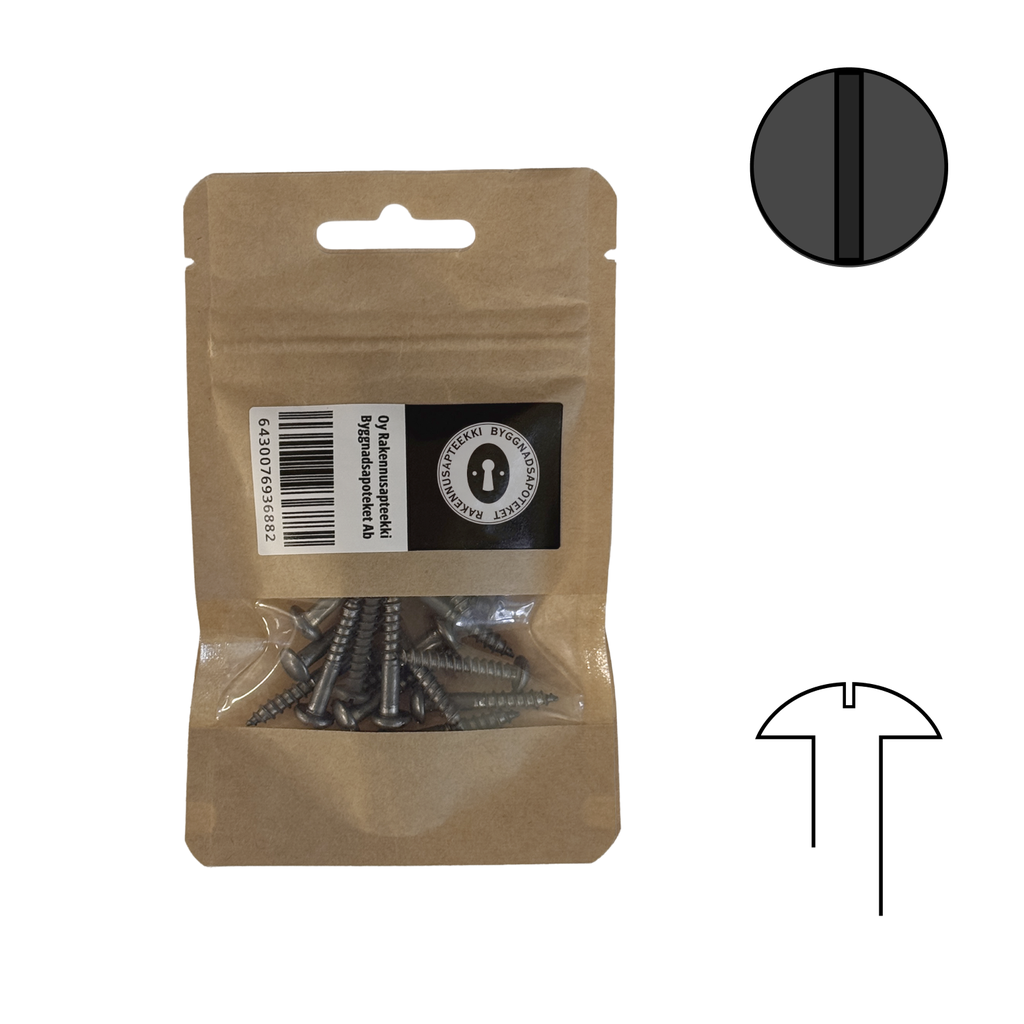 Puuruuvi, TKS 2 × ½" (2 × 13 × 4 mm), teräs, kupukanta, 20 kpl