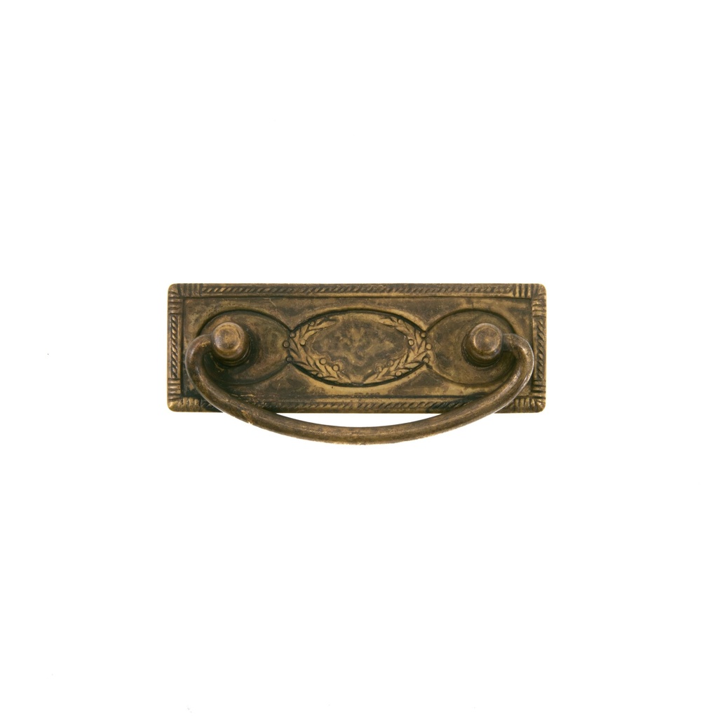 Laatikon vedin 1900-luvun malli, 97x34mm, patinoitu messinki.