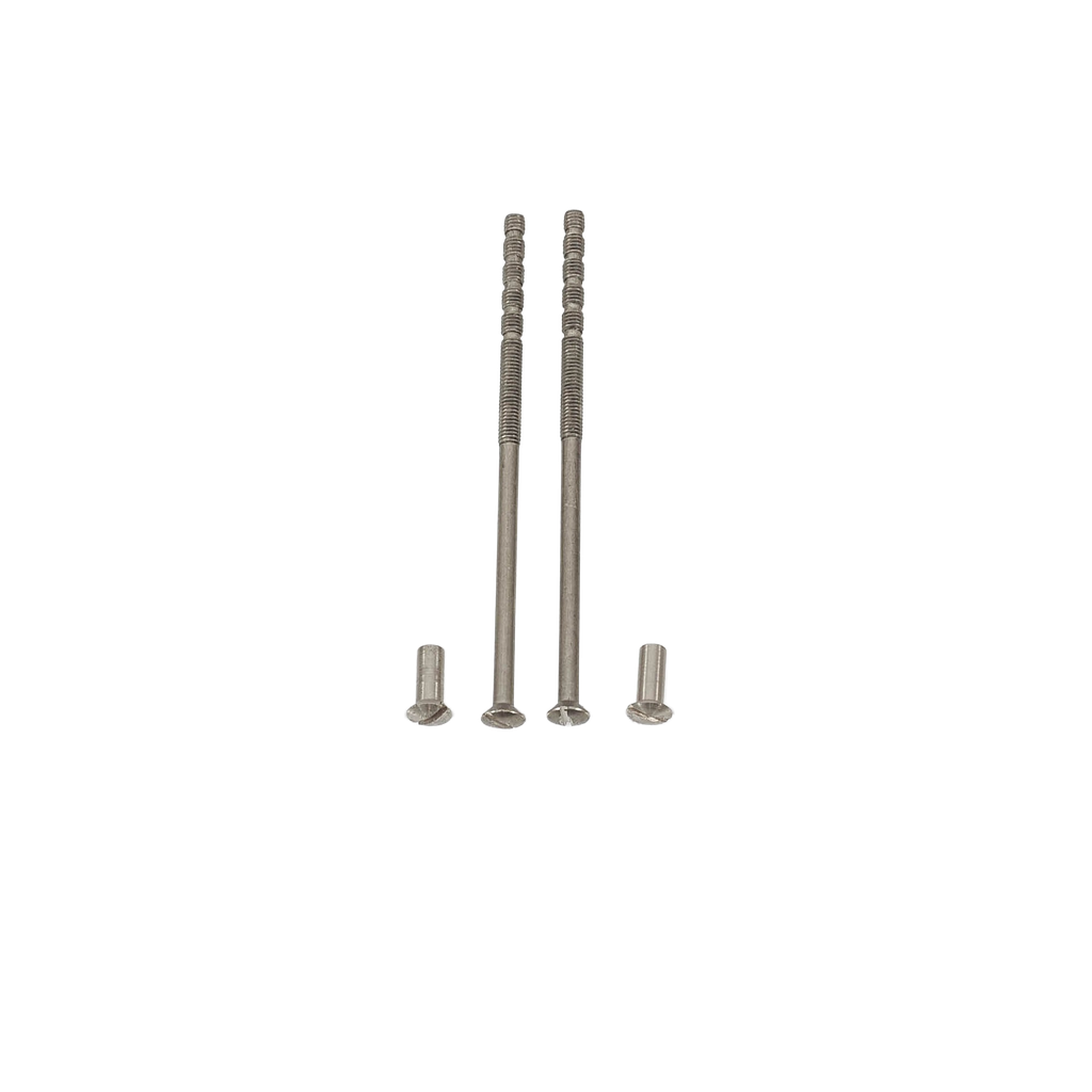 Läpimenevä uraruuvi ovenpainikkeelle. Niklattu messinki M4x95 mm, linssikanta. Myydään pareittain.