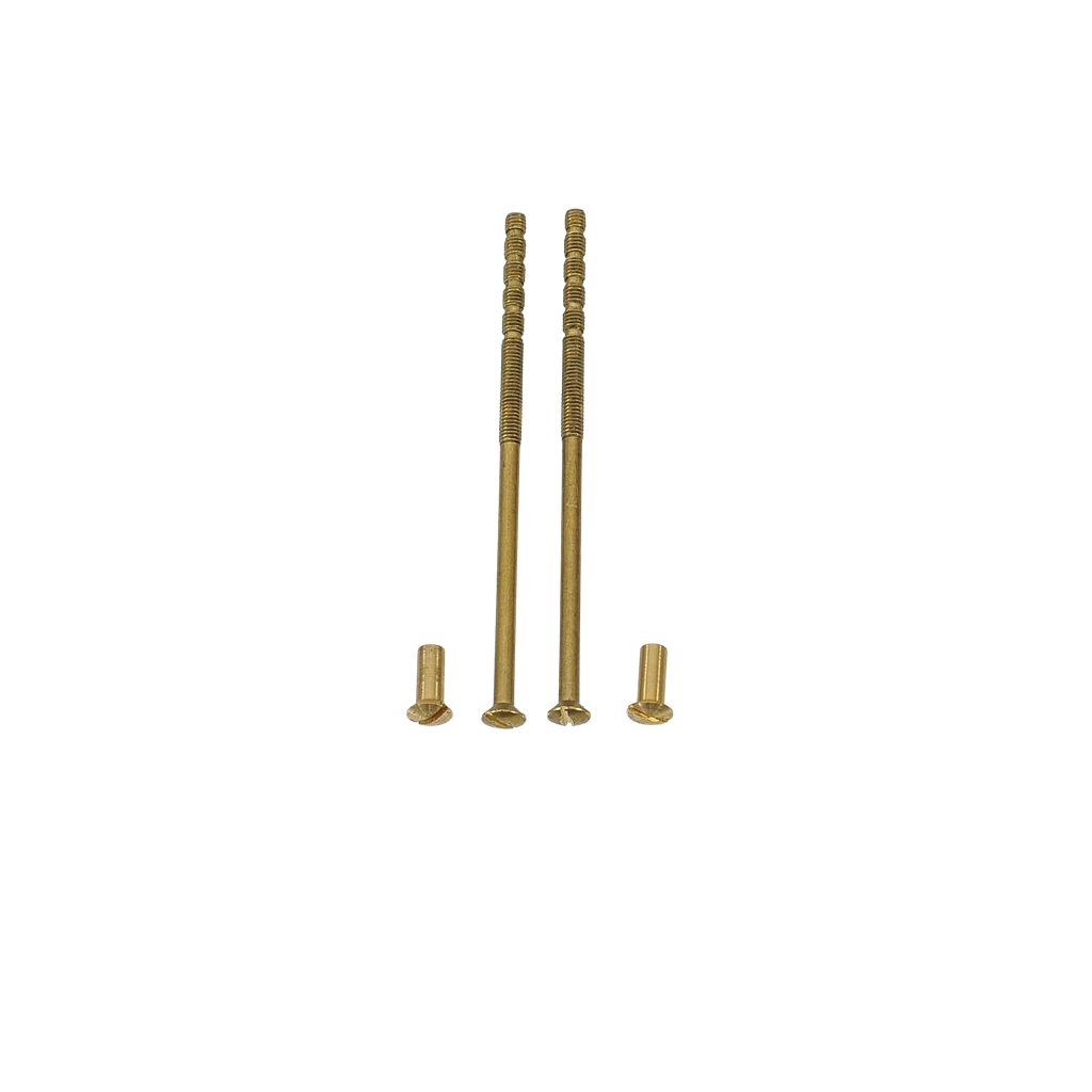 Läpimenevä uraruuvi ovenpainikkeelle. Messinki M4x95 mm, linssikanta. Myydään pareittain.