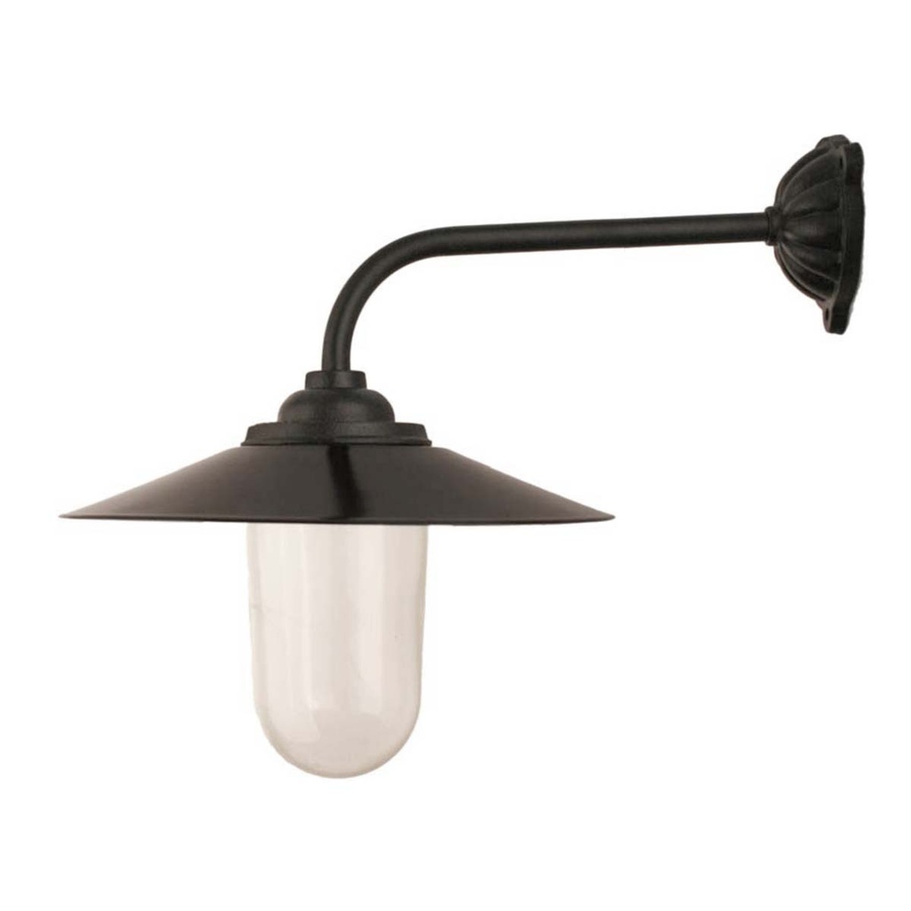 Tallivalaisin, 90° kulma, 47 cm, musta valurauta, musta varjostin jossa valkoinen heijastinpuoli, E27, IP65