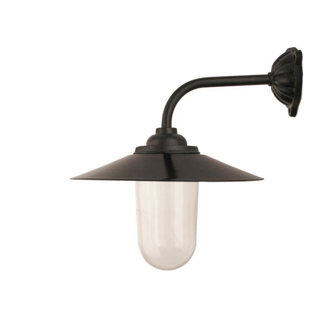 Tallivalaisin, 90° kulma, 37 cm, musta valurauta, musta varjostin jossa valkoinen heijastinpuoli, E27, IP65