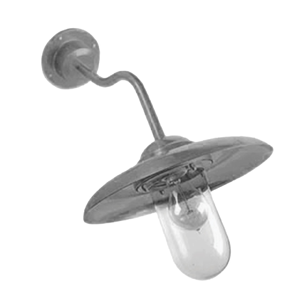 Tallivalaisin varrella, kaula, niklattu messinki, 230x180mm, E27, IP53, Max 60W, Agelux.