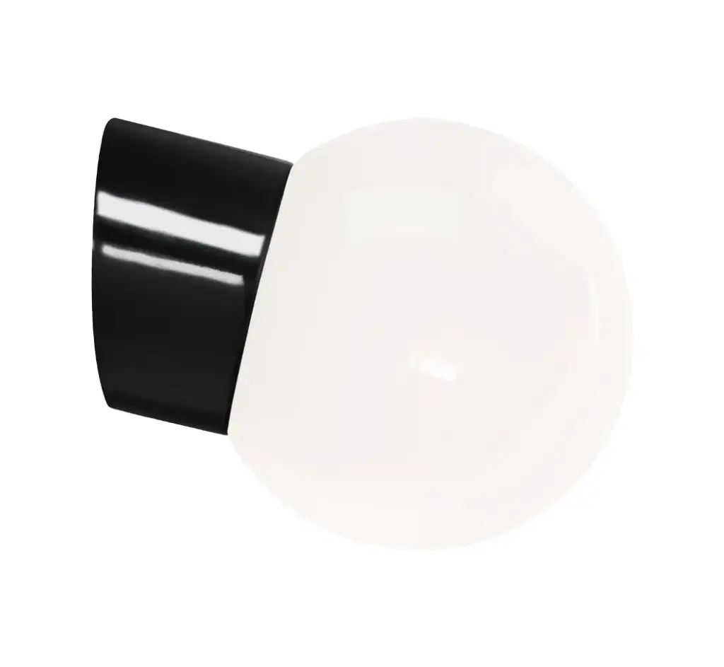 Classic Glob kiiltävä opaalilasi, lasi 150mm musta IP54 vino kanta, kierre 84,5 mm