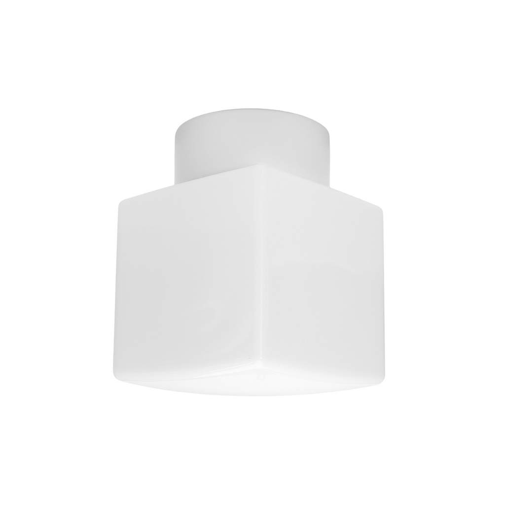 Neliö posliinivalaisin Ø125mm, IP20, E27, opaali lasi, valkoinen posliinikanta. 