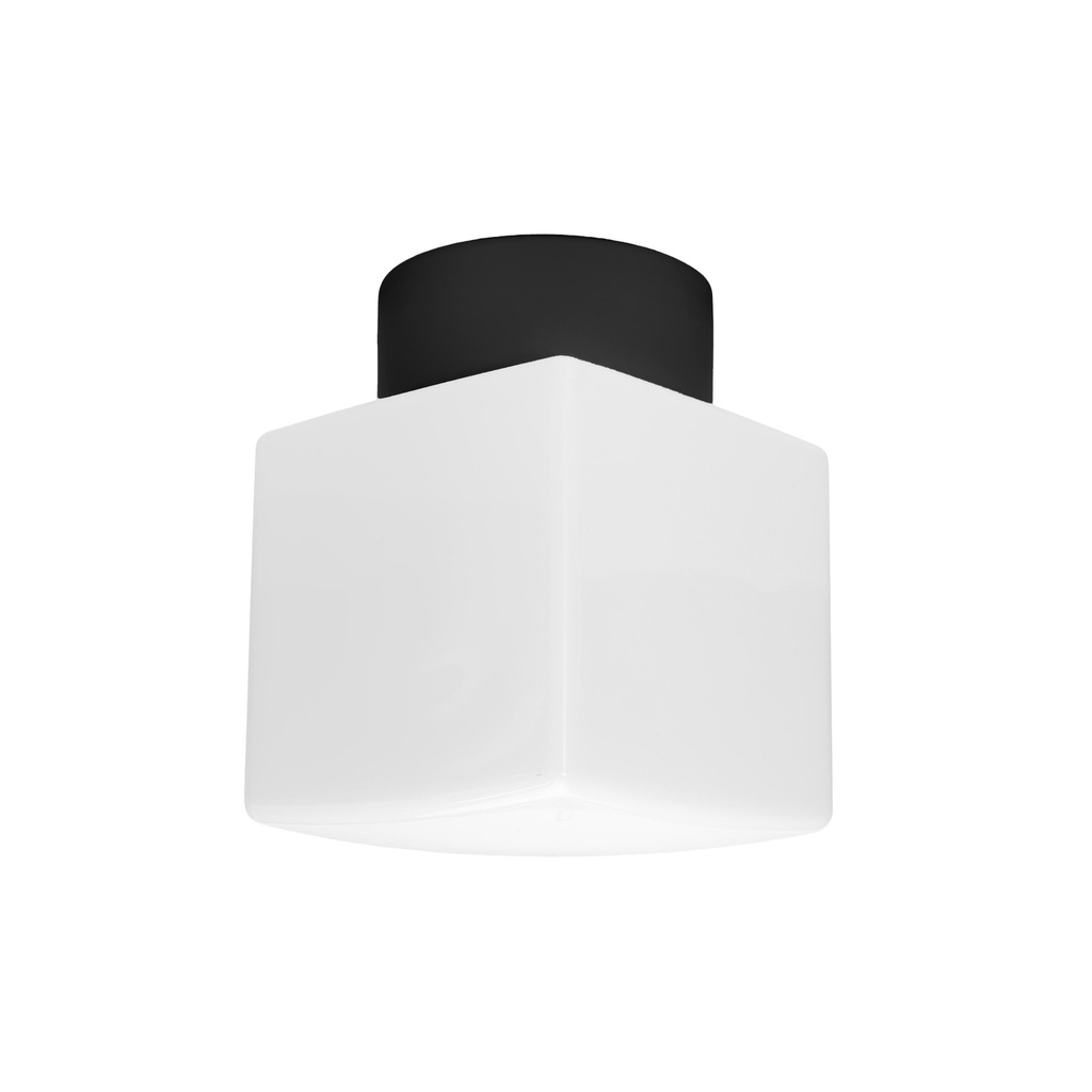 Neliö posliinivalaisin Ø125mm, IP20, E27, opaali lasi, musta posliinikanta. 