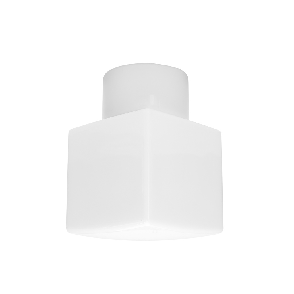 Neliö posliinivalaisin Ø125mm, IP54, E27, opaali lasi, valkoinen posliinikanta. 