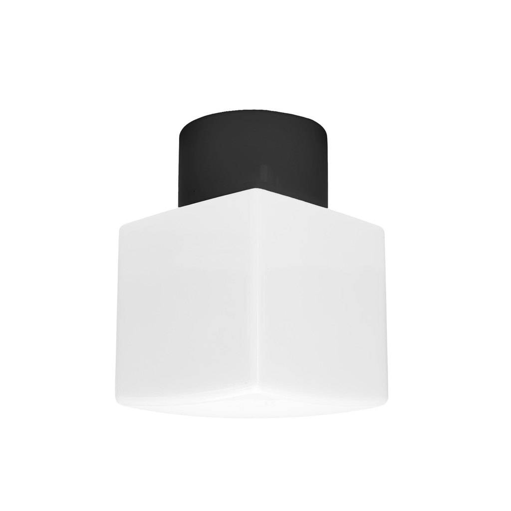 Neliö posliinivalaisin Ø125mm, IP54, E27, opaali lasi, musta posliinikanta. 
