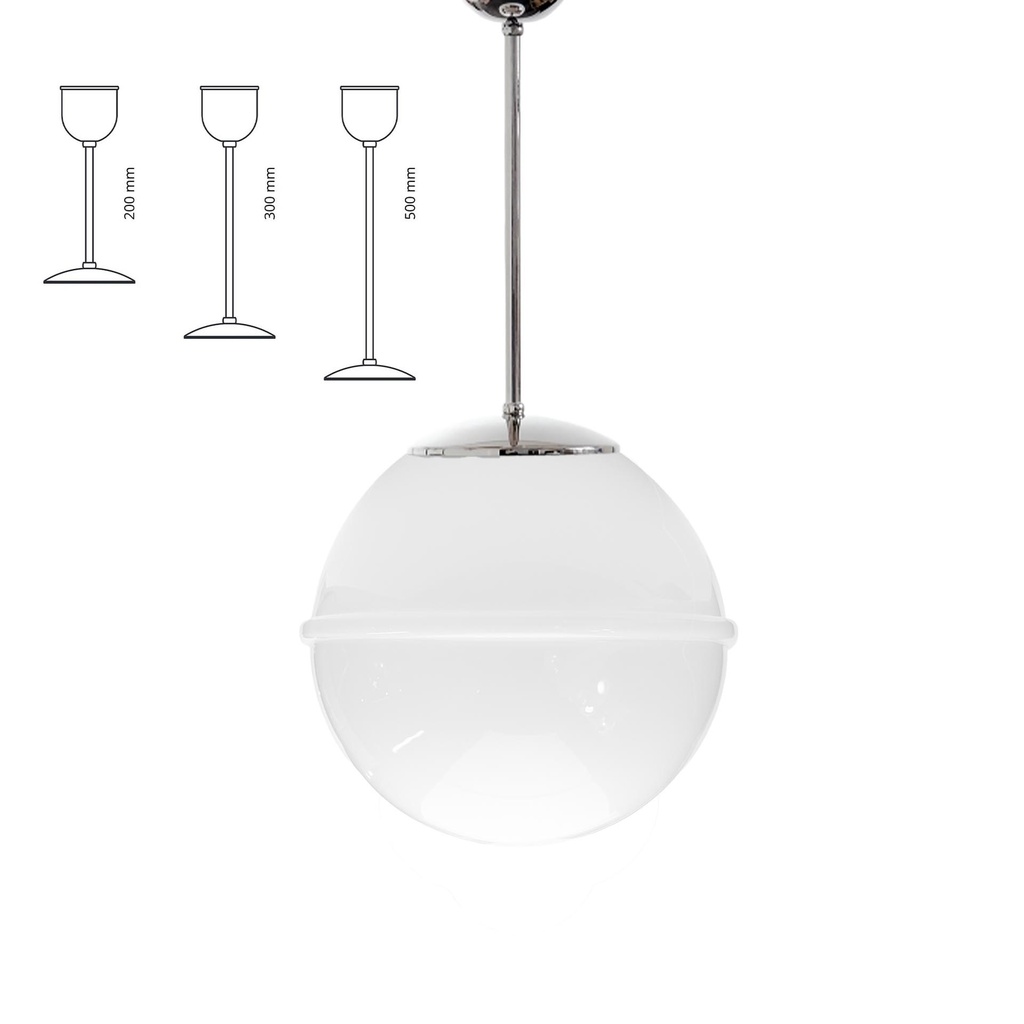 Raita kattovalaisin opaali Ø300 mm, niklattu messinki  580mm, E27 IP20 