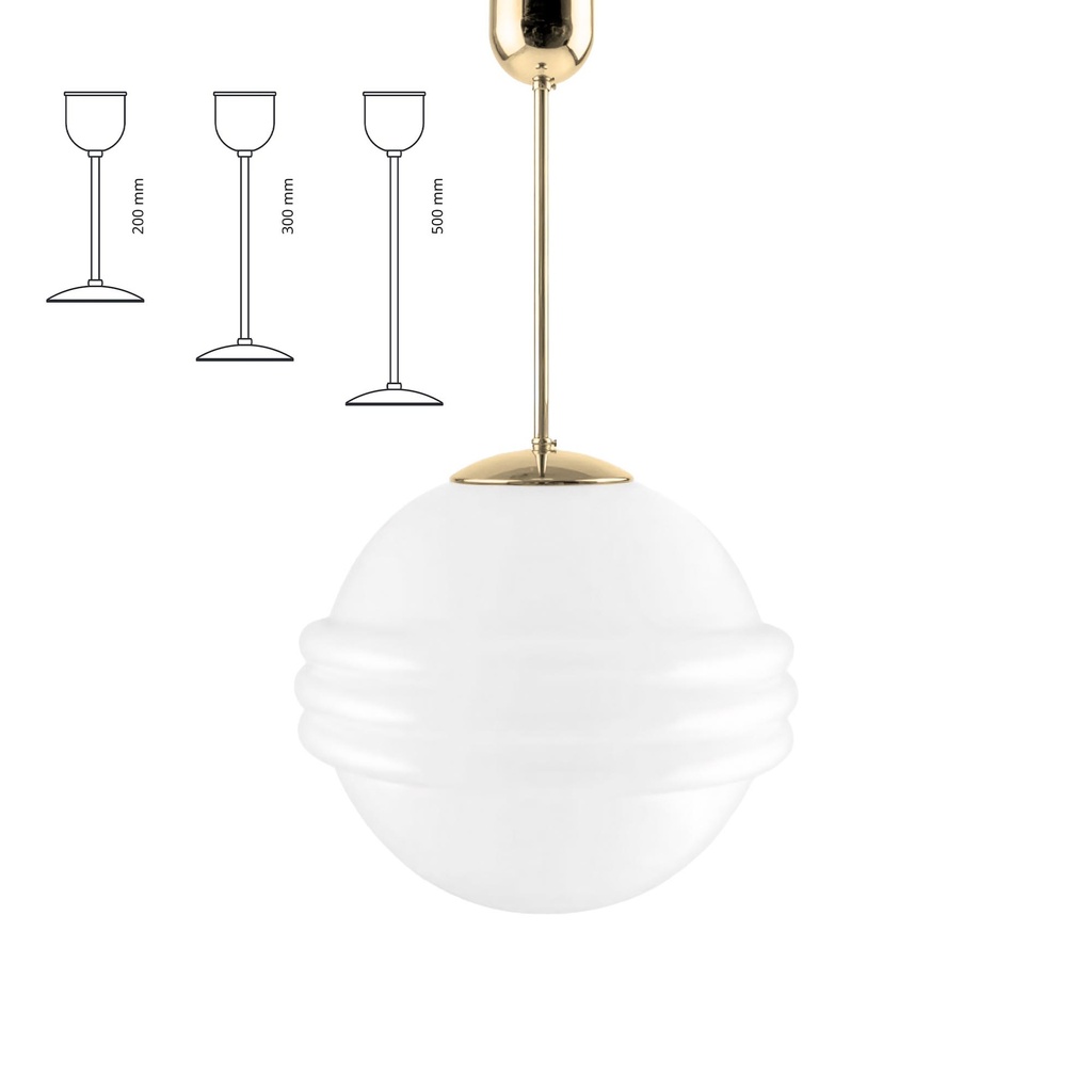 Triplaraita kattovalaisin opaali Ø240 mm, pinnoittamaton messinki 580mm, E27 IP20