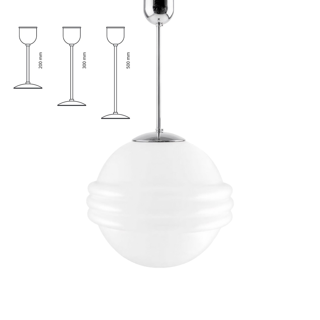 Triplaraita kattovalaisin opaali Ø240 mm, niklattu messinki 780mm, E27 IP20