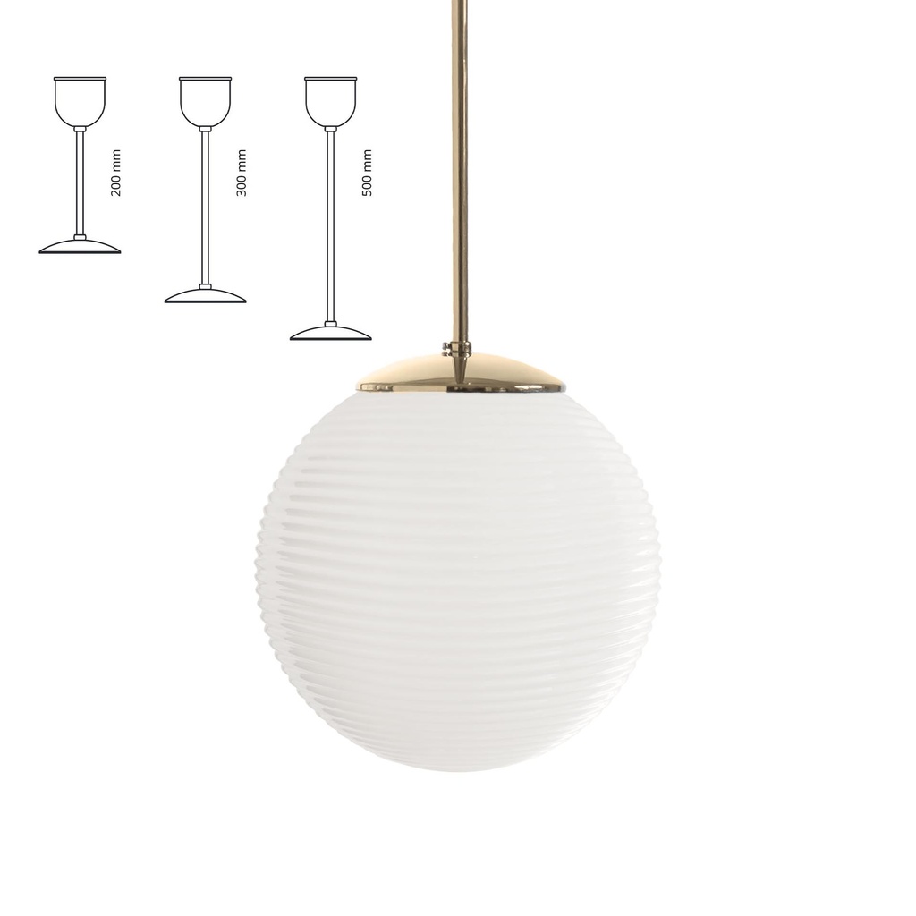 Rille kattovalaisin IP20, E27, 780mm messinki, opaali lasi Ø300mm, Lamplab.